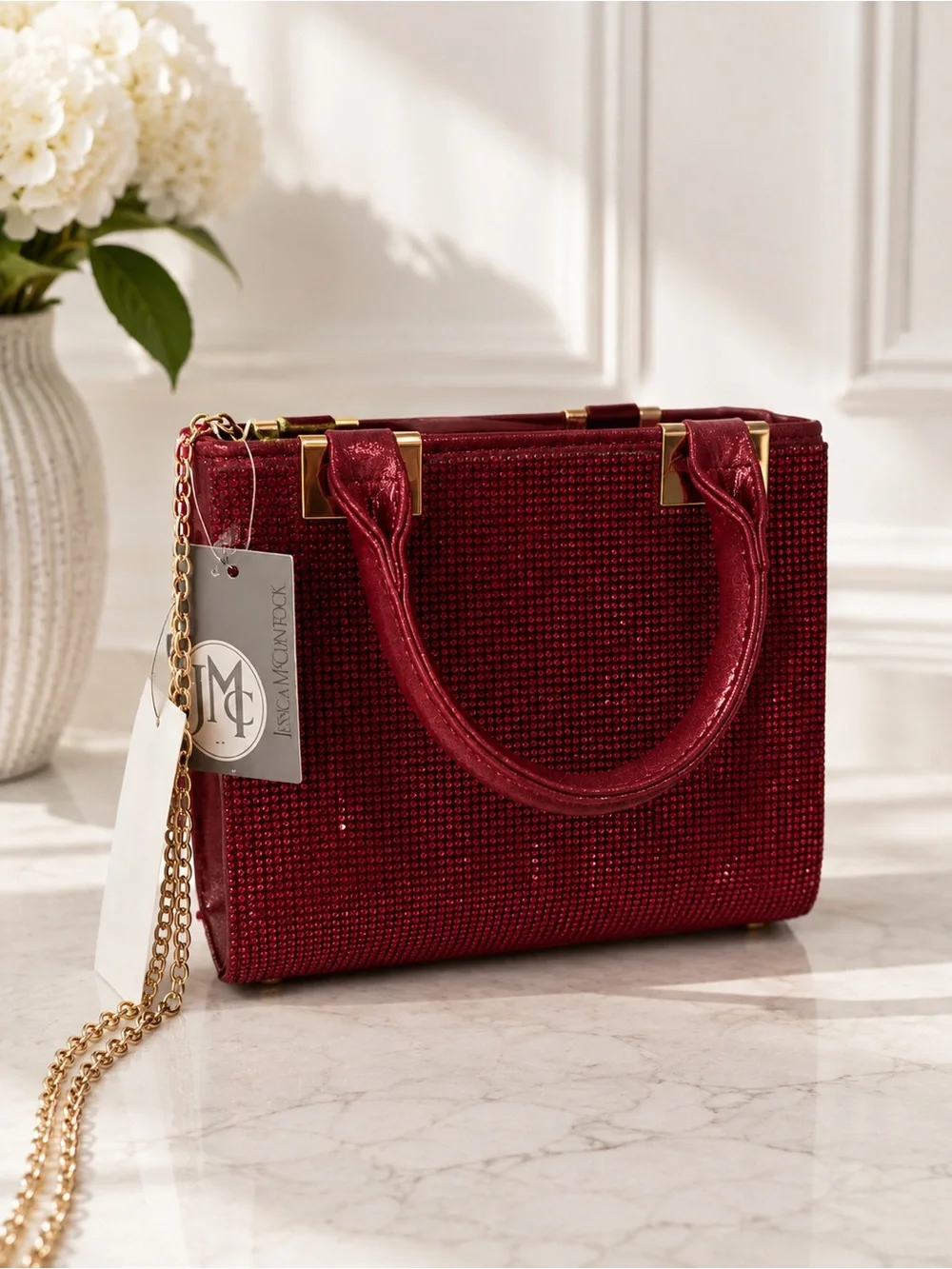 Jessica McClintock Burgundy Rhinestone Mini Handbag | NWT ✨🍷